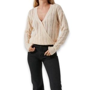 BNWT Astr Wrap Front Pointelle Sweater In Cream Sz Small